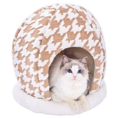犬猫用ベッド あったかくつろぎベッド ハットドーム キャメルブラウン