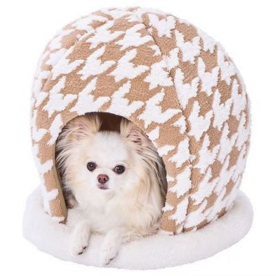 犬猫用ベッド あったかくつろぎベッド ハットドーム キャメルブラウン